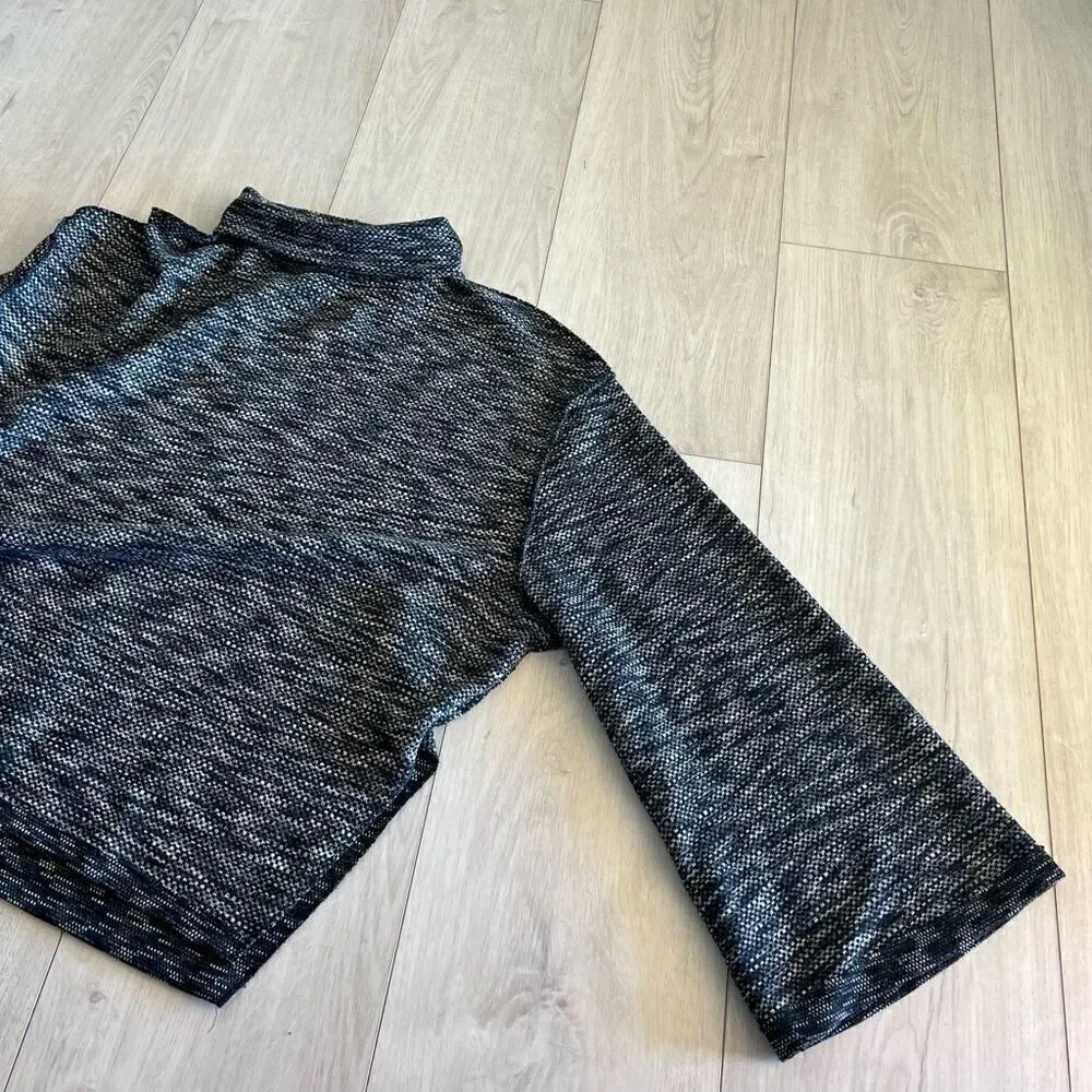 Free People Sweater XL Black White Mock Neck Distressed Relaxed Boho Lagenlook